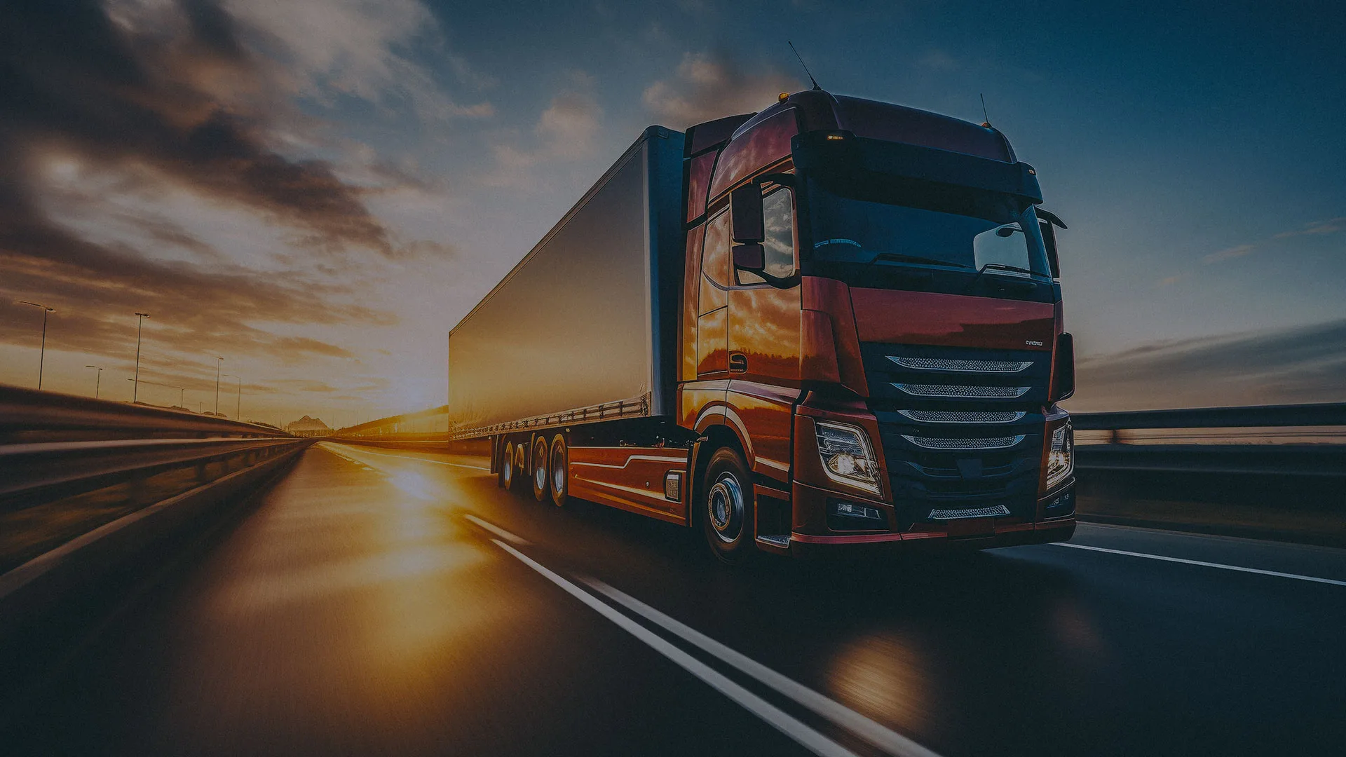 Image of a red lorry driving